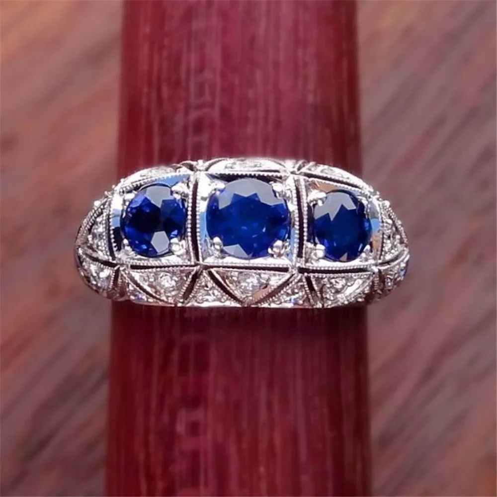 💝 Royal Blue Zircon Anillos Vintage Luxury Vintage Rings for Women, PD020 - Picture 8 of 11
